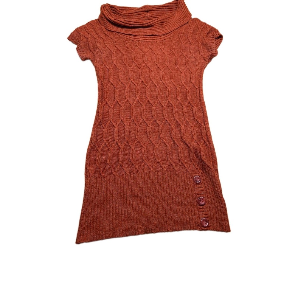 Maurice's Women's Sweater Size M Rust Color Cowl Neck Tunic With Buttons Fishnet